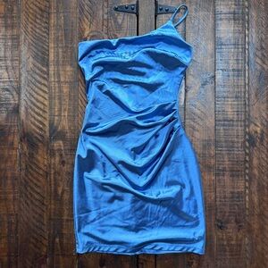 Windsor One-Shoulder Ruched Mini Dress Small Blue